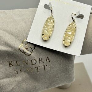 Kendra Scott Layla Drop Earrings Gold Plated Opalescent Oval French Wire Pouch